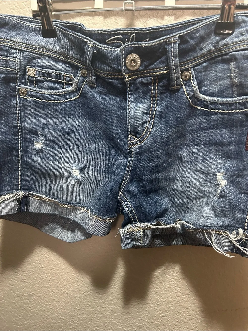 Silver Jeans Distressed Blue Denim Shorts